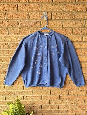 Escargot Sportswear Vintage Blue Cotton Snowflake Cardigan Sweater large